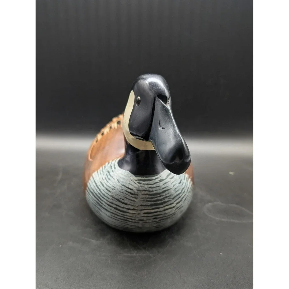 Vintage Hand Painted Carved Wooden Canada Goose Decoy Rustic Lodge Decor Brown